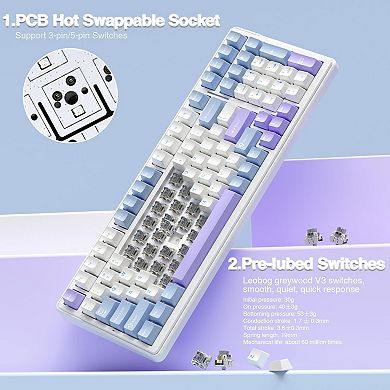 AULA F99, 99-Key, Wireless, Hot Swappable, Mechanical Gaming Keyboard, RGB, 5-Layer Padding