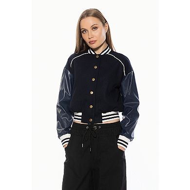 Women's ALEXIA ADMOR Ciela Varsity Bomber Jacket with Lettering Detail