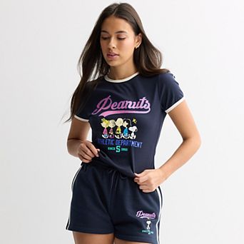 Juniors' Peanuts Graphic Baby Tee