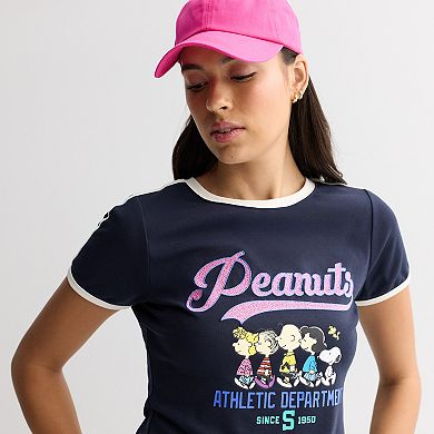 Juniors' Peanuts Graphic Baby Tee