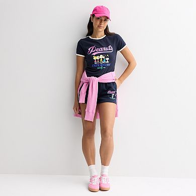 Juniors' Peanuts Graphic Baby Tee