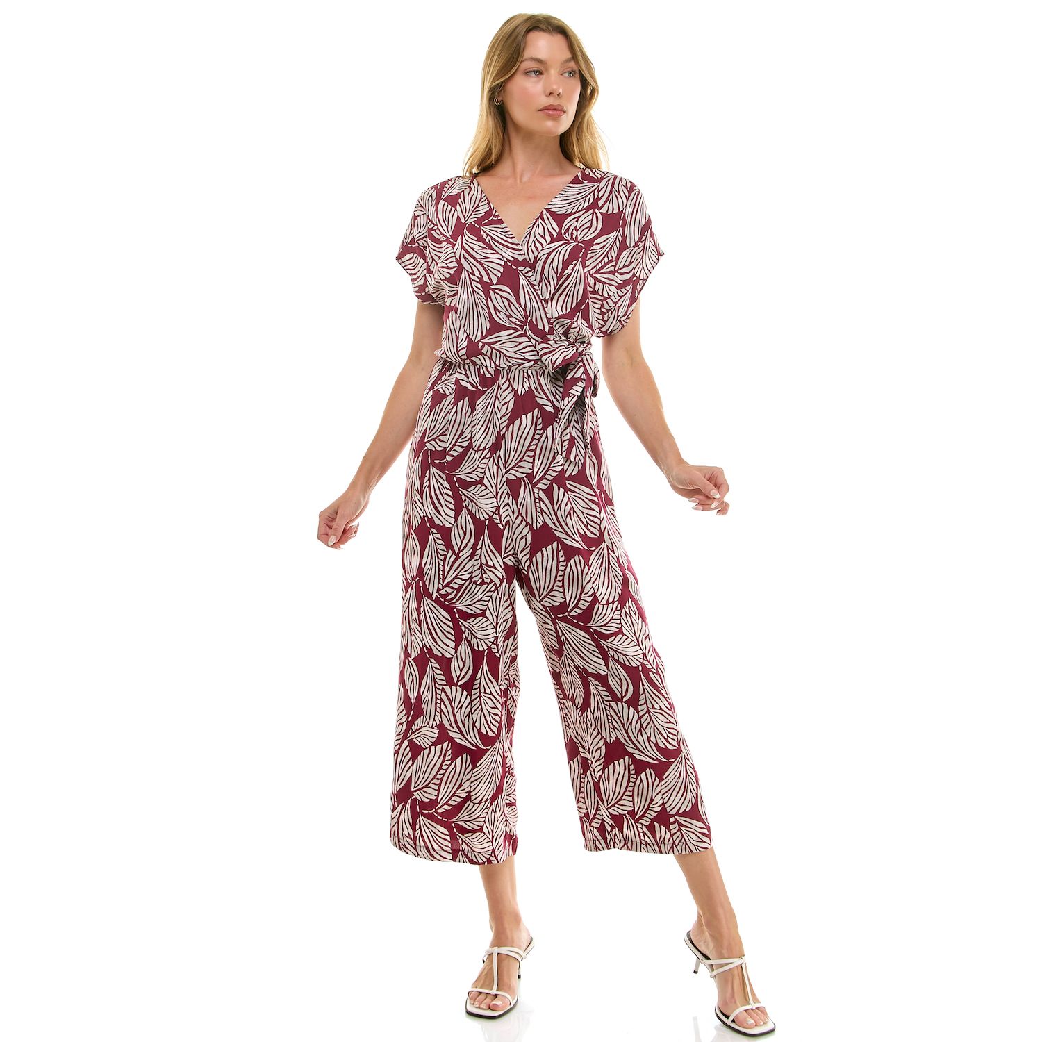 Женский комбинезон Luxology Surplice Gaucho Jumpsuit, цвет: Бордовый кремовый