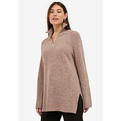 ellos Plus Size 1/4 Zip Sweater Tunic With Side Slits