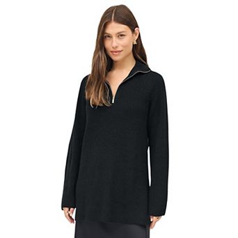 ellos Plus Size 1/4 Zip Sweater Tunic With Side Slits