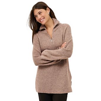 ellos Plus Size 1/4 Zip Sweater Tunic With Side Slits