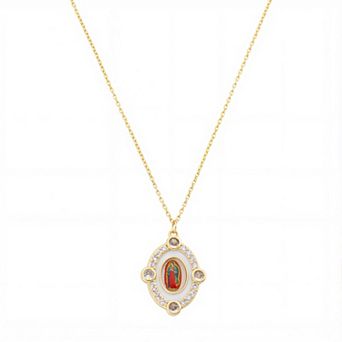 Gratitude & Grace 14k Gold Flash Plated Cubic Zirconia Virgin Mary Pendant Necklace