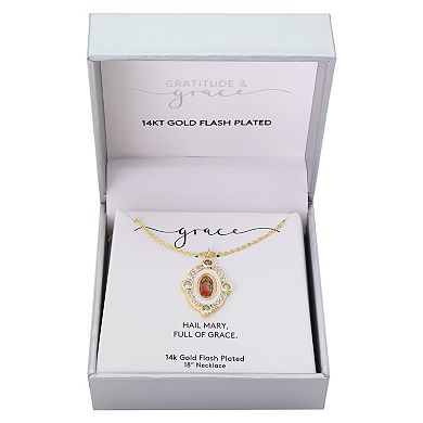 Gratitude & Grace 14k Gold Flash Plated Cubic Zirconia Virgin Mary Pendant Necklace