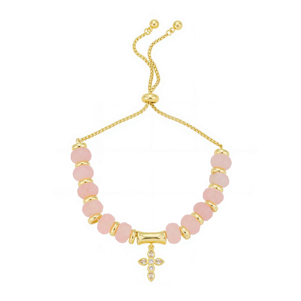 Gratitude & Grace 14k Gold-Flash Plated Rose Quartz Cross