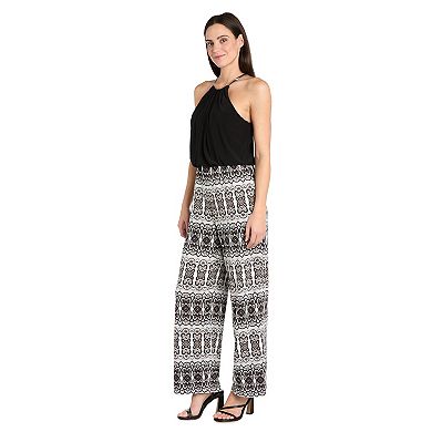 Women's R&M Richards Mixed Media Bouson Necklace Detail Jumpsuit