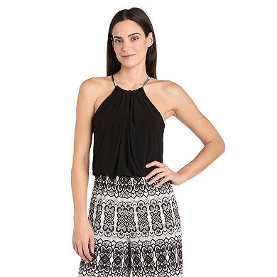 Women's R&M Richards Mixed Media Bouson Necklace Detail Jumpsuit