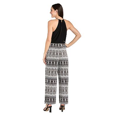 Women's R&M Richards Mixed Media Bouson Necklace Detail Jumpsuit
