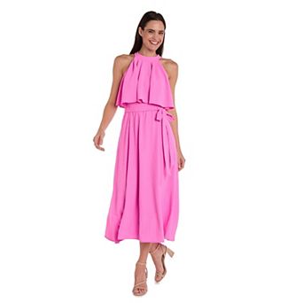 Women's R&M Richards Overlay Halter Self Tie Belt Maxi Dress