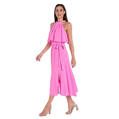 Women's R&M Richards Overlay Halter Self Tie Belt Maxi Dress
