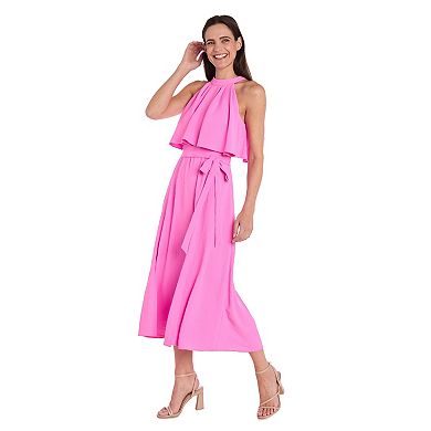 Women's R&M Richards Overlay Halter Self Tie Belt Maxi Dress