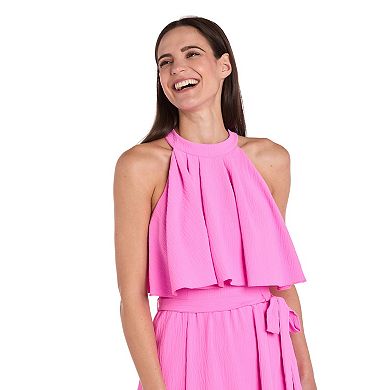 Women's R&M Richards Overlay Halter Self Tie Belt Maxi Dress