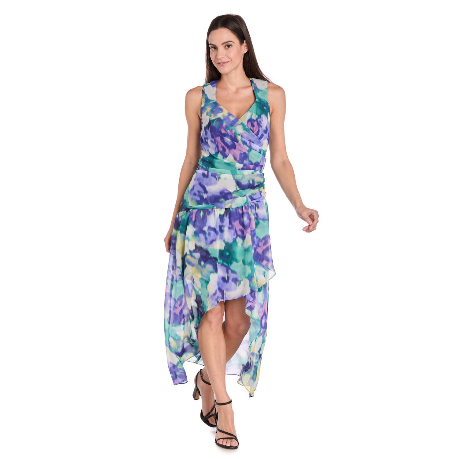 Женские платья R&M Richards Faux Wrap Shirred Waist Hi-Lo Dress