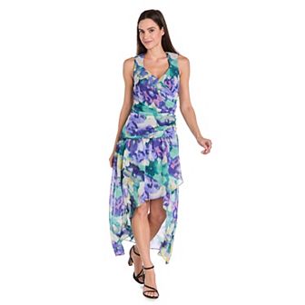 Women's R&M Richards Faux Wrap Shirred Waist Hi-Lo Dress