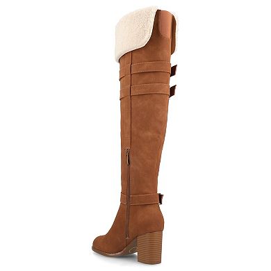 Journee Alyza Women's Comfort Buckle Detail Over-the-Knee Zipper Almond Toe Boots
