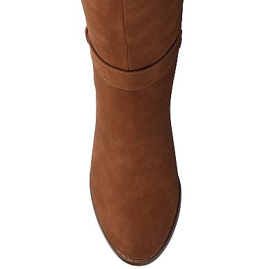 Journee Alyza Women's Comfort Buckle Detail Over-the-Knee Zipper Almond Toe Boots