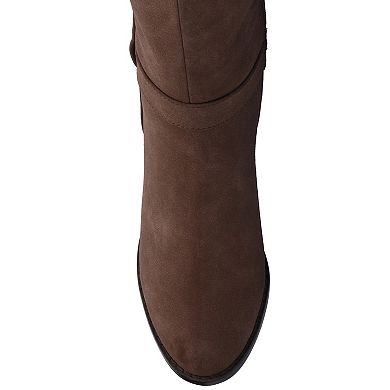 Journee Alyza Women's Comfort Buckle Detail Over-the-Knee Zipper Almond Toe Boots