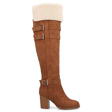 Journee Alyza Women's Comfort Buckle Detail Over-the-Knee Zipper Almond Toe Boots