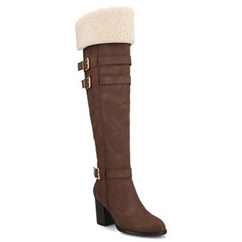 Journee Alyza Women's Comfort Buckle Detail Over-the-Knee Zipper Almond Toe Boots