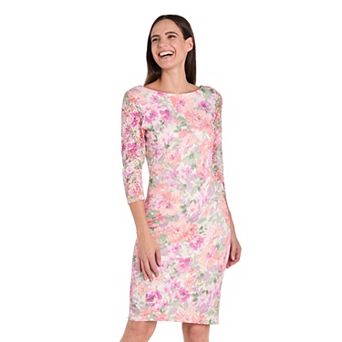 Women's R&M Richards Short Print U-Back Lace Sheath Dress