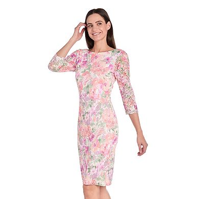 Women's R&M Richards Short Print U-Back Lace Sheath Dress