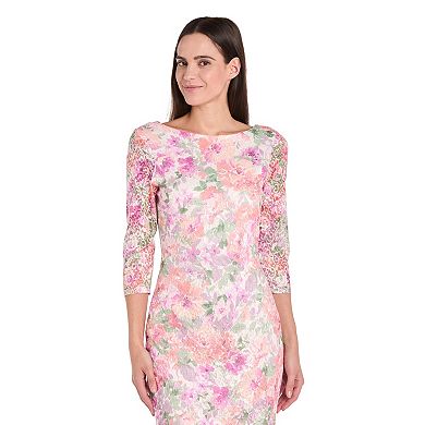 Women's R&M Richards Short Print U-Back Lace Sheath Dress