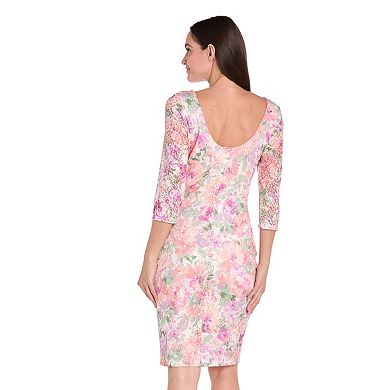 Women's R&M Richards Short Print U-Back Lace Sheath Dress