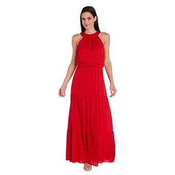 Women's R&M Richards Mock Neckline Long Halter Maxi Dress