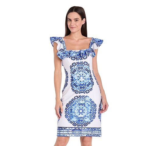 Женские платья R&M Women's R&M Richards Tie Back Short Scuba Print Dress
