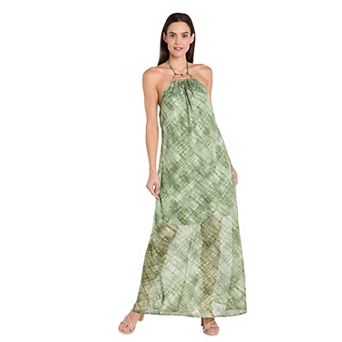 Women's R&M Richards Shirred Neckline Tie Back Print Maxi Dress