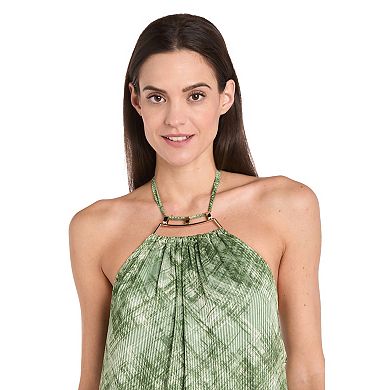 Women's R&M Richards Shirred Neckline Tie Back Print Maxi Dress