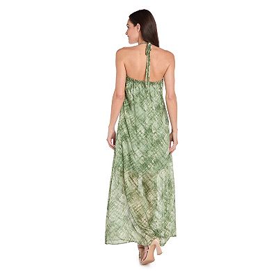 Women's R&M Richards Shirred Neckline Tie Back Print Maxi Dress