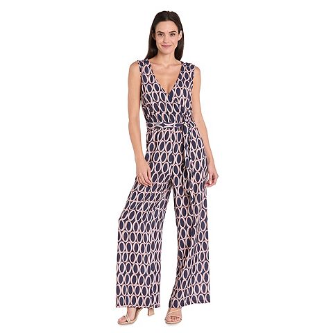 Женские комбинезоны R&M Women's R&M Richards Elastic & Tie Waist Print Crepon Jumpsuit