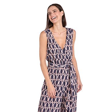 Women's R&M Richards Elastic & Tie Waist Print Crepon Jumpsuit