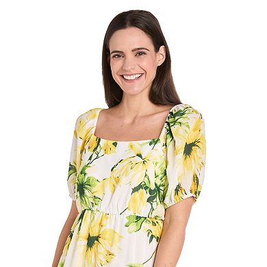 Women's R&M Richards Floral 3-Tiered Puff Sleeve Skirt Dress