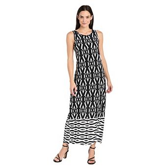 Women's R&M Richards Long Geometric Border Print Tank Top Dress