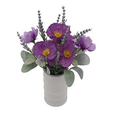 Everyday Decor Artificial Poppy & Lavender in Ceramic Vase