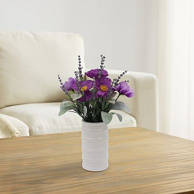 Everyday Decor Artificial Poppy & Lavender in Ceramic Vase