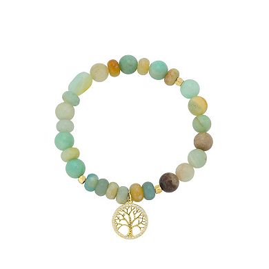 Love This Life® 14K Gold-Plated Gemstone Family Tree Charm Stretch Bracelet