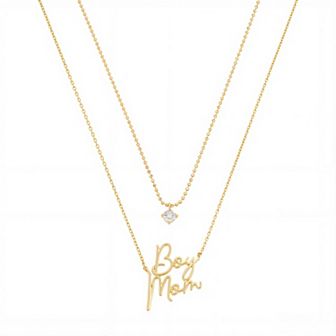 Love This Life® 14k Gold-Plated Cubic Zirconia "Boy Mom" Pendant Necklace Set