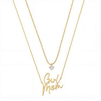 Love This Life® 14k Gold-Plated "Girl Mom" & Cubic Zirconia Pendant Necklace Set
