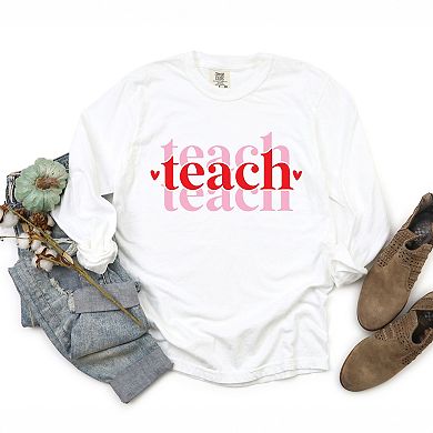 Simply Sage Market Teach Stacked With Hearts Garment Dyed Long Sleeve