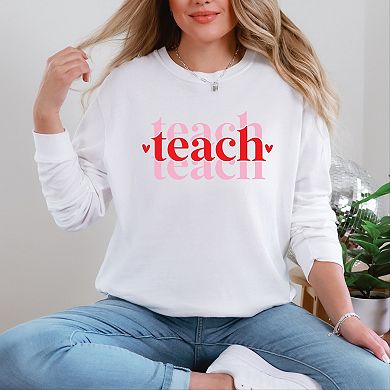 Simply Sage Market Teach Stacked With Hearts Garment Dyed Long Sleeve