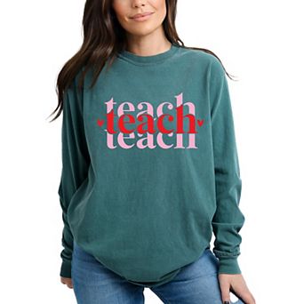 Simply Sage Market Teach Stacked With Hearts Garment Dyed Long Sleeve