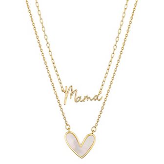 Love This Life® 14k Gold-Plated Mother of Pearl Heart & "Mama" Pendant Set