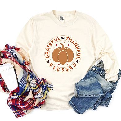 Simply Sage Market Grateful Thankful Blessed Circle Garment Dyed Long Sleeve