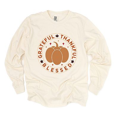 Simply Sage Market Grateful Thankful Blessed Circle Garment Dyed Long Sleeve